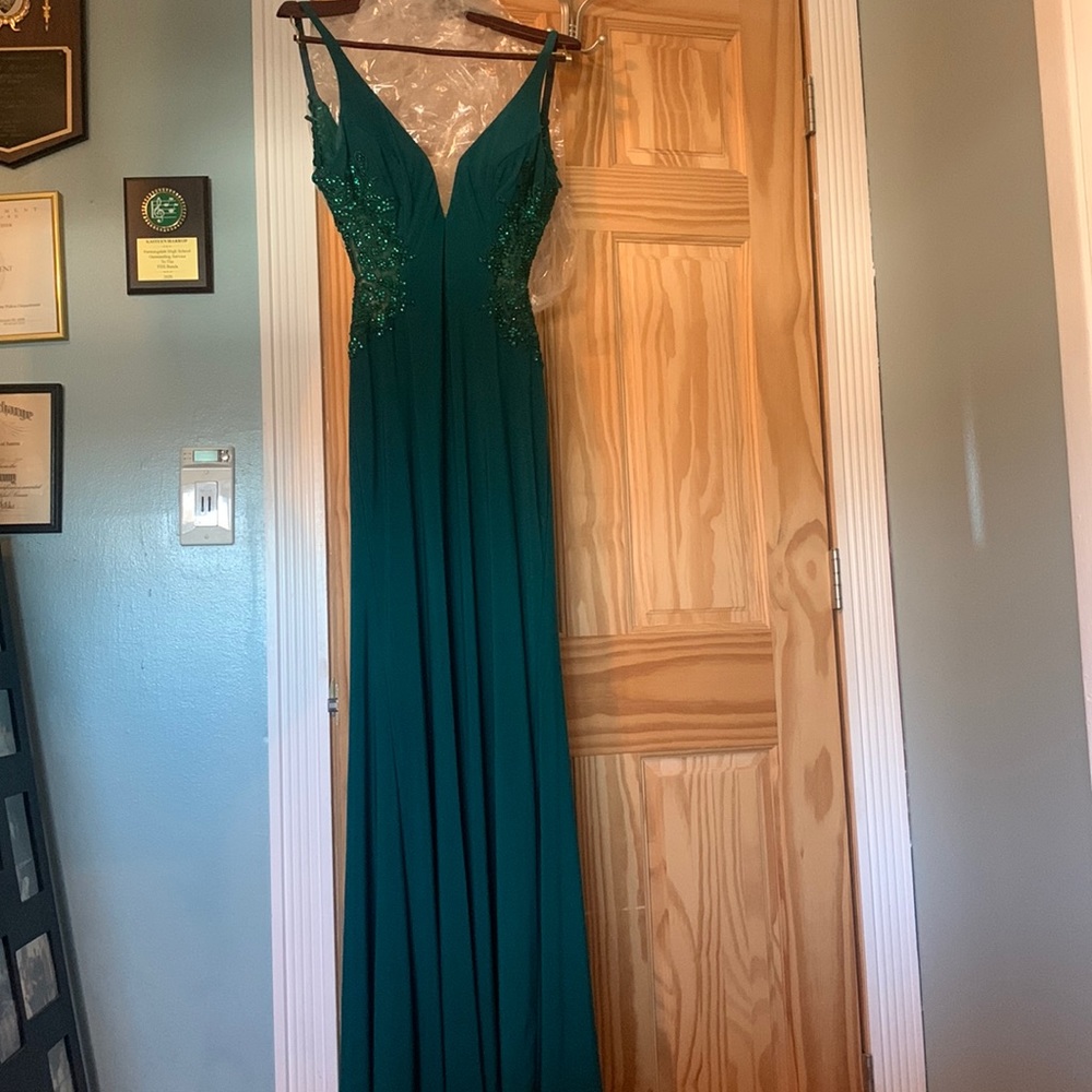 Emerald Green open back prom dress